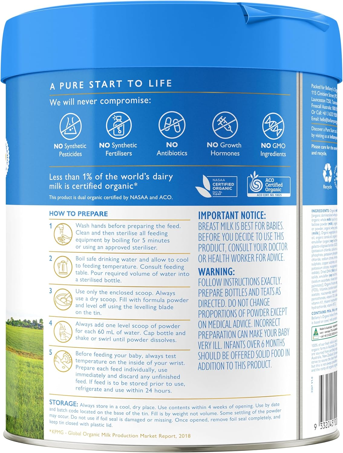 Bellamy'S Organic Infant Formula Step 1 (0-6 Months) image number 1