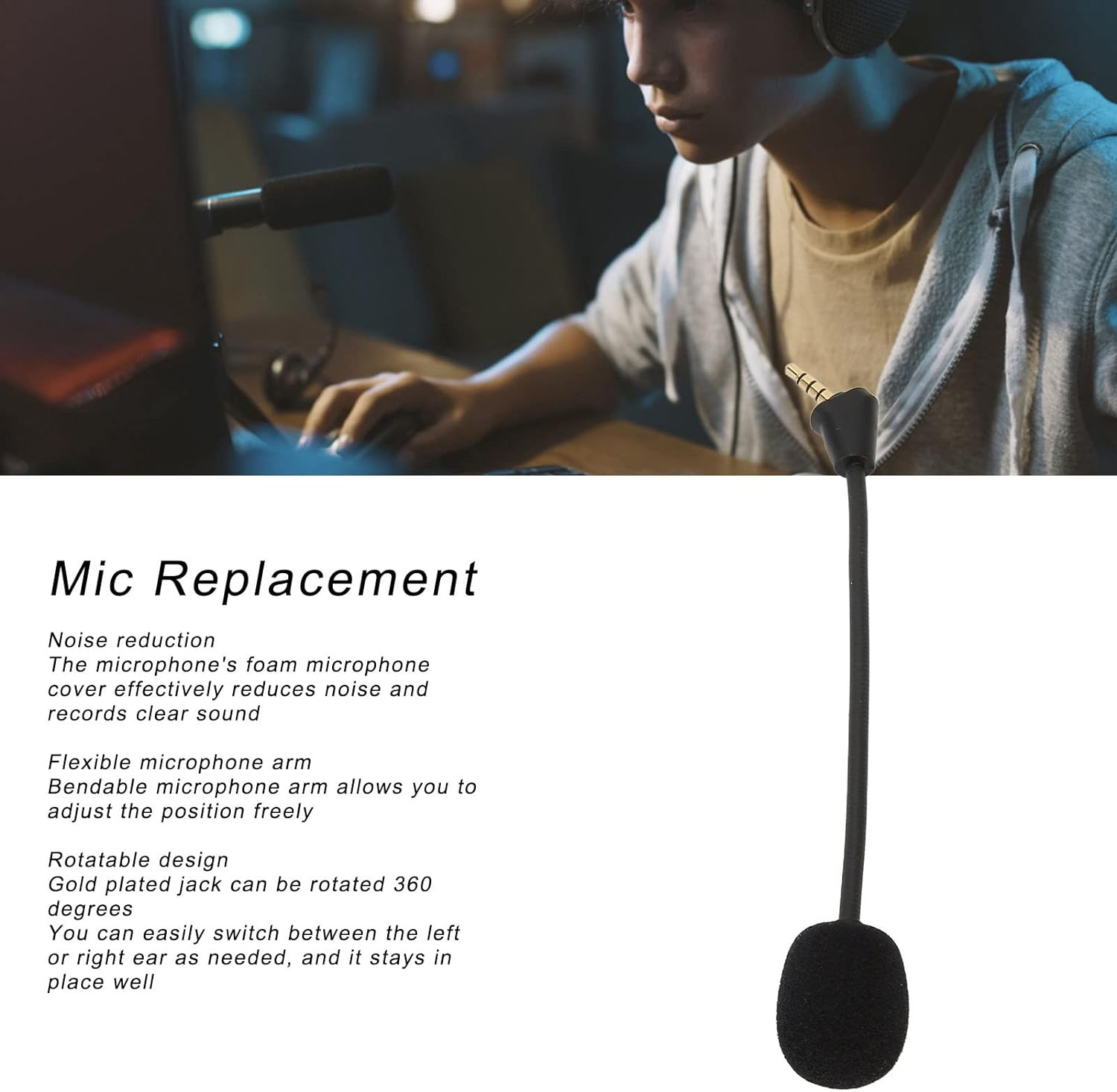 Fafeicy Removable Gaming Microphone with 3.5Mm Flexible Arm 4 Pole Pin Noise Reduction for Gaming Headsets Compatible with PC image number 1