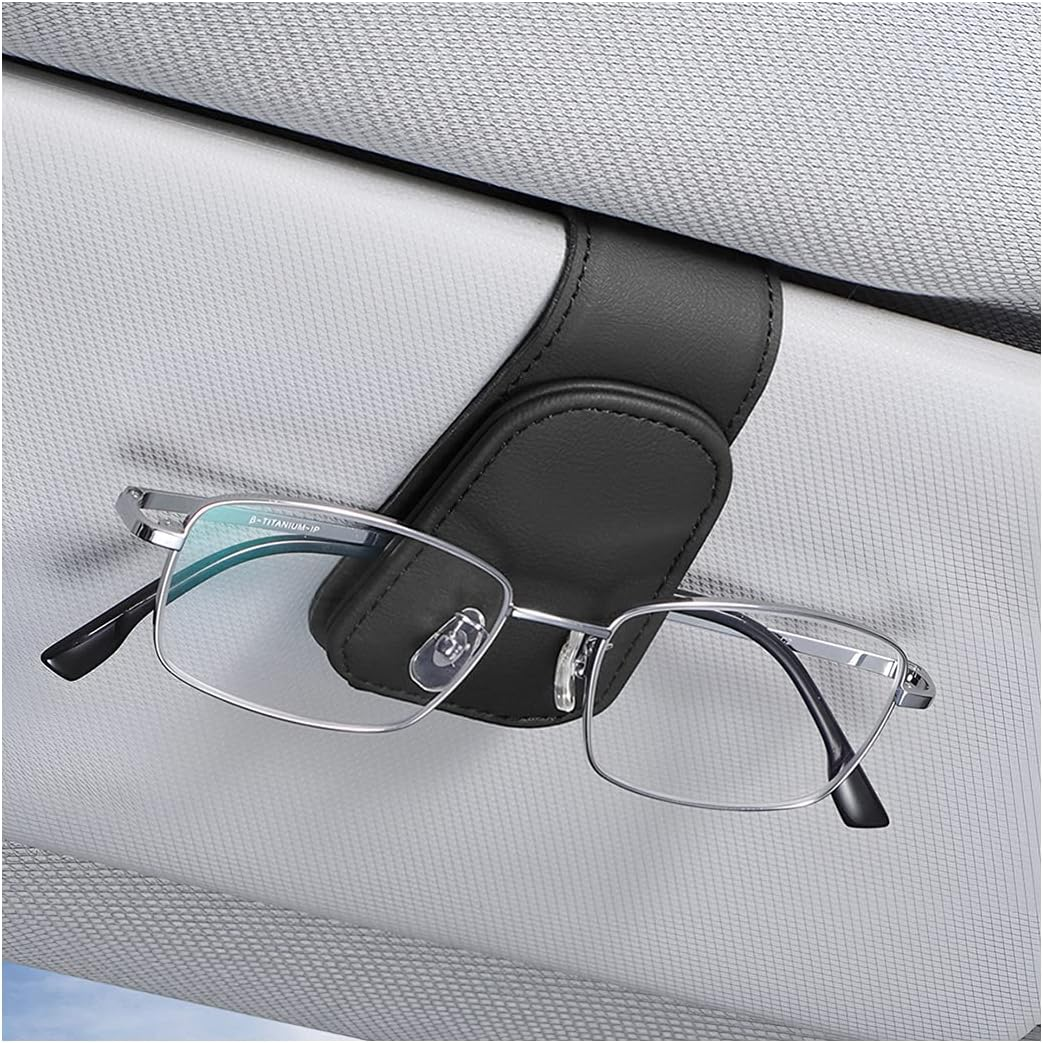 AICEL Sunglasses Holders for Car Sun Visor, Leather Eyeglasses Hanger Mounter, Magnetic Glasses Holder and Ticket Card Clip, Auto Interior Accessories Universal for SUV Pickup Truck