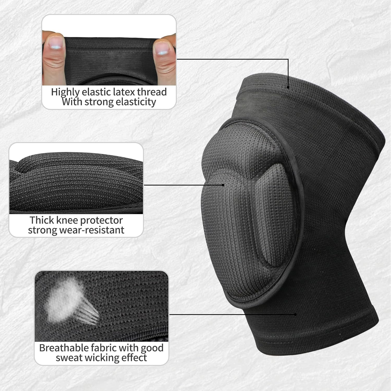 Protective Knee Pads for Men Women, Thick Sponge Collision Avoidance Warm, Anti-Slip Knee Sleeve, for Football, Yoga, Dance, Work, Gardening(2Pcs, Black) (M) image number 4