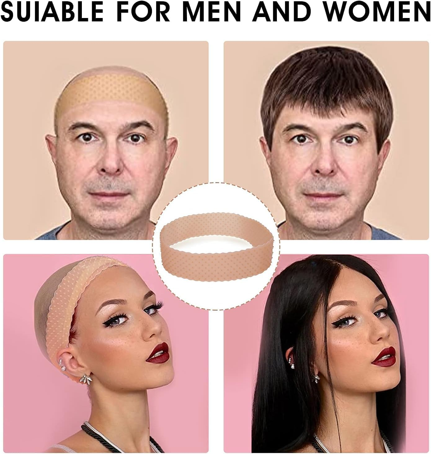 Silicone Wig Grip Headbands, 2 Pack Adjustable Anti-Sweat Nonslip Silicone Hair Band,Gel Nonslip Wig Elastic Band Wig,Silicone Wig Grip Band image number 2