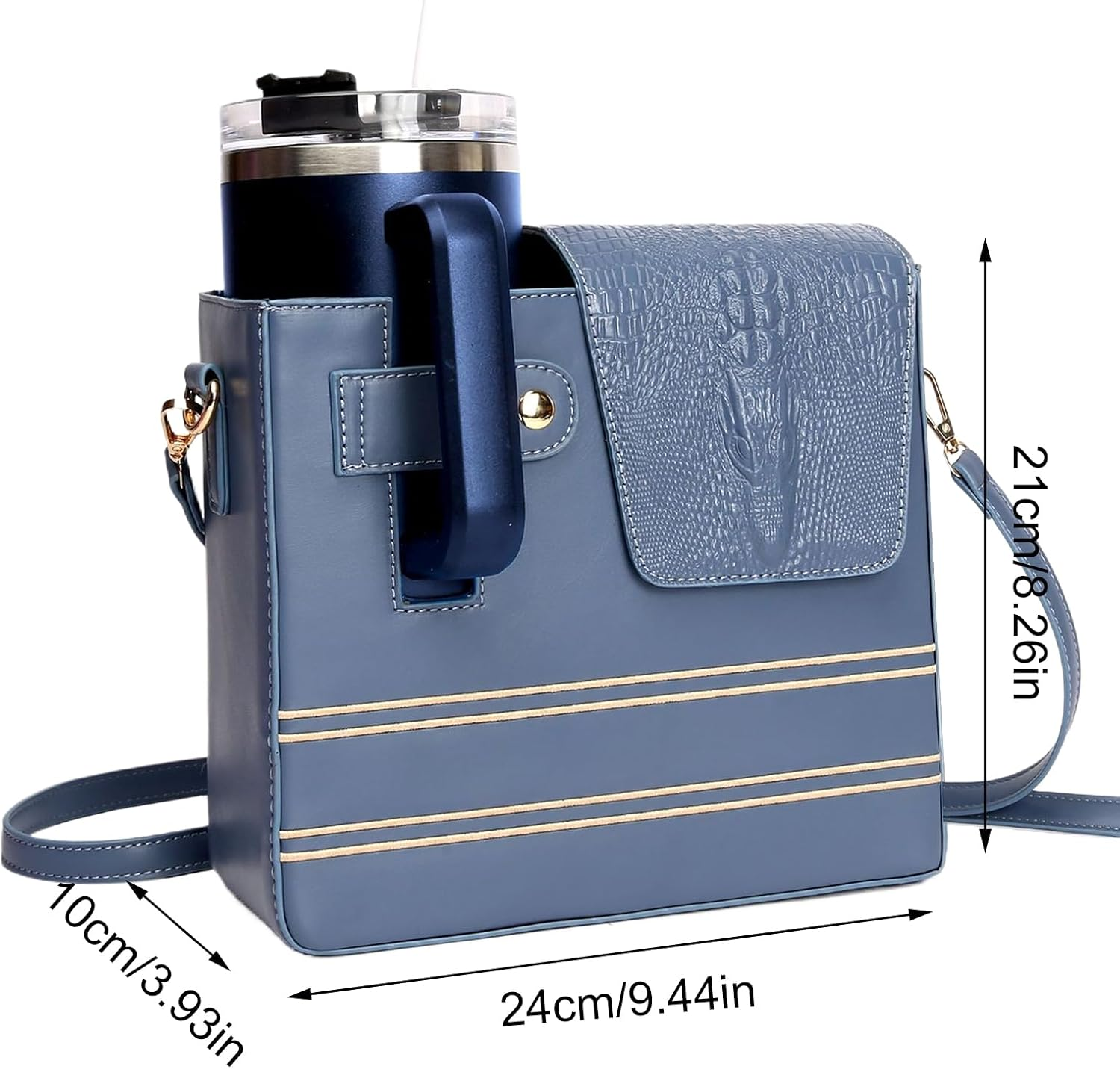 Bag with Cup Holder | Waterproof | Water Bottle Carrier Bag,Strap Pockets for Outdoor Sports Gym Walking Hiking Travel Commuting Camping Cycling - Blue image number 3