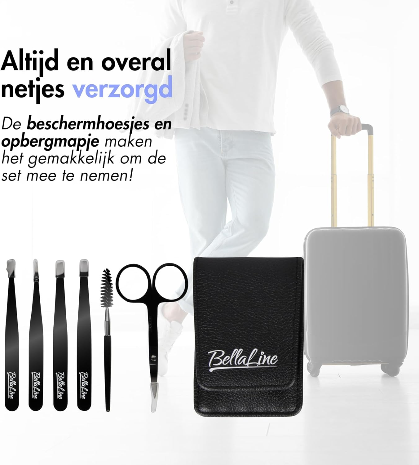 Bellaline Tweezers Set - Professional Eyebrow Tweezers Set with Scissors & Brush - 6-Piece Precision Set with Case - for Eyebrows, Hairs & Splitters (Black) image number 2