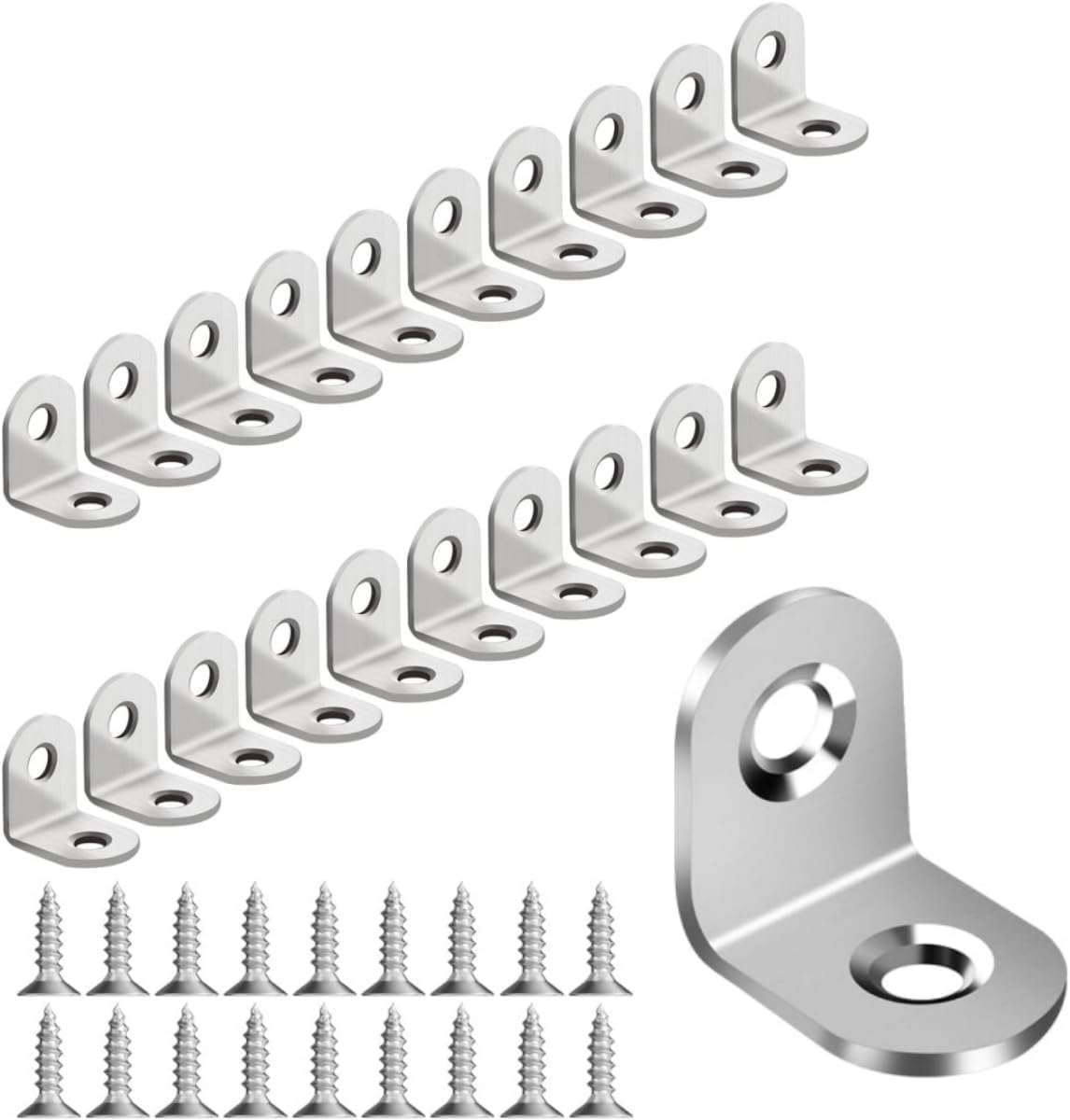 30PCS Angle Brackets, Stainless Steel Angle Brackets, L Take 60PCS Stainless Steel Screws, for Fixed Wooden Furniture, Chairs, Doors and Windows, Bookcase, Etc (20 X20X16Mm / 0.78 X0.78 X0.62 In) image number 1