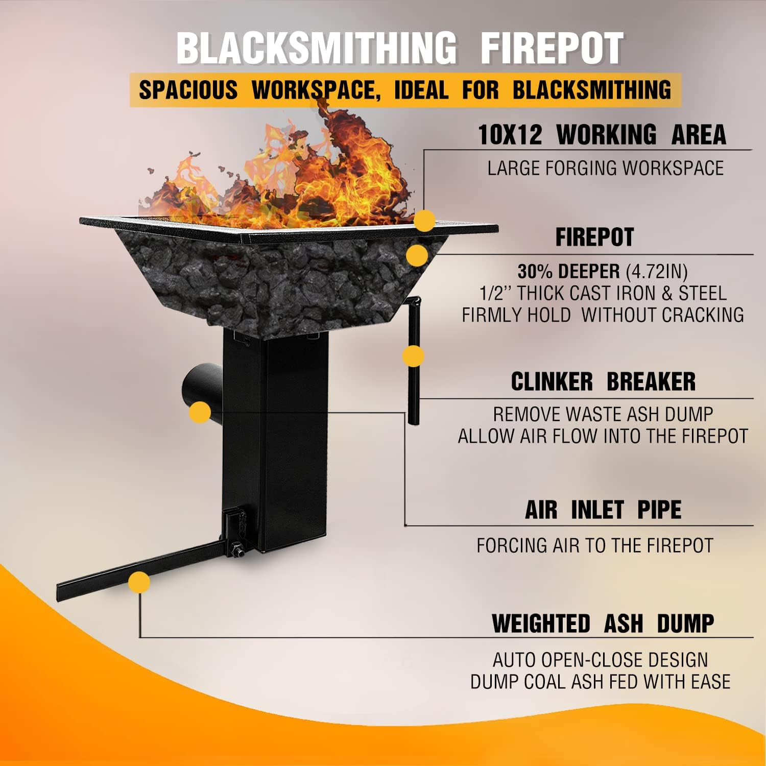 Upgraded Blacksmith'S Welded Coal Forge Firepot, 10 X 12 Inch Blacksmithing Firepot, 2600F Rated for Forging Blacksmith Farrier, Knife and Tool Making image number 2