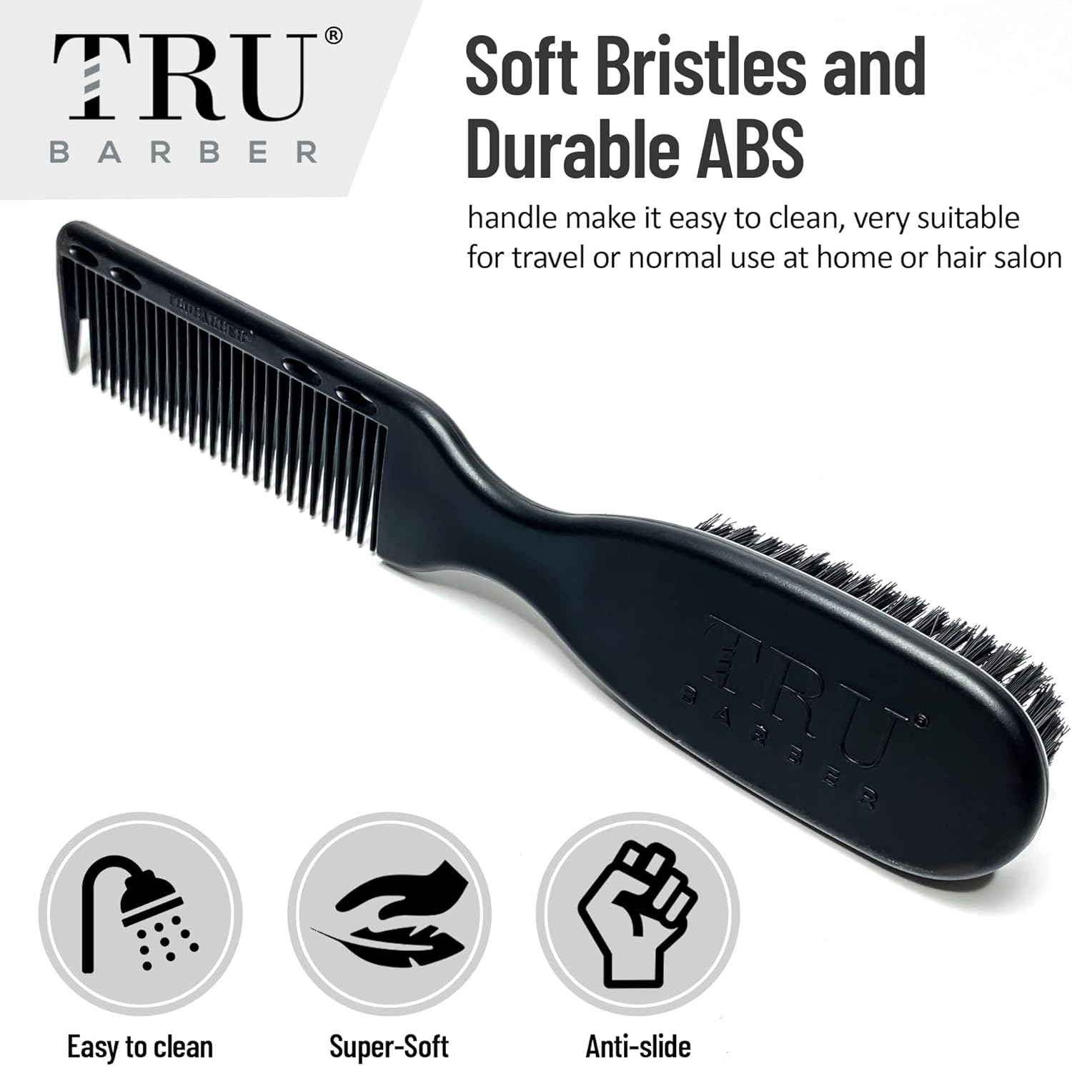 TRU BARBER PRO Fading Brush 2PCS Bundle, Barber Fade Brush, Cleaning Brush for Clippers,Beard Brush,Stylist Comb Hair Styling Tool image number 2