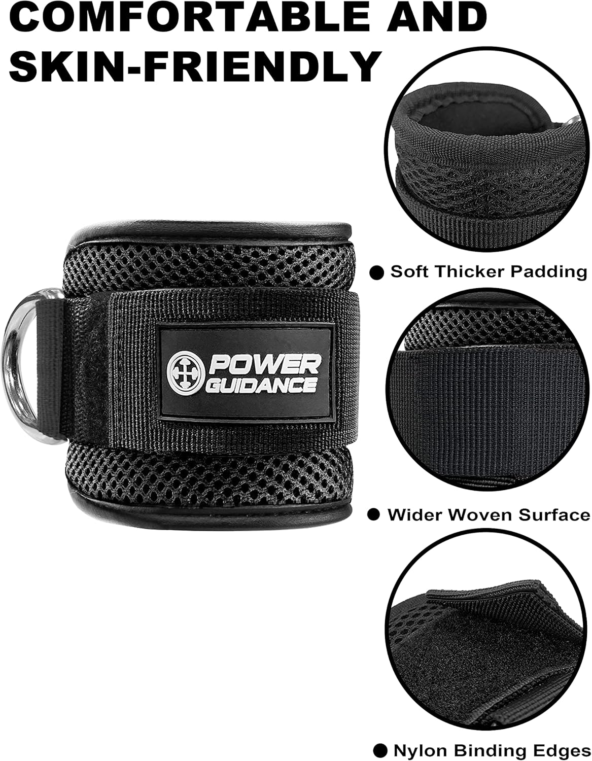POWER GUIDANCE Ankle Strap for Cable Machine, Adjustable Ankle Straps for Working Out, Neoprene Pad for Glute Kickbacks & Lower Body Exercises