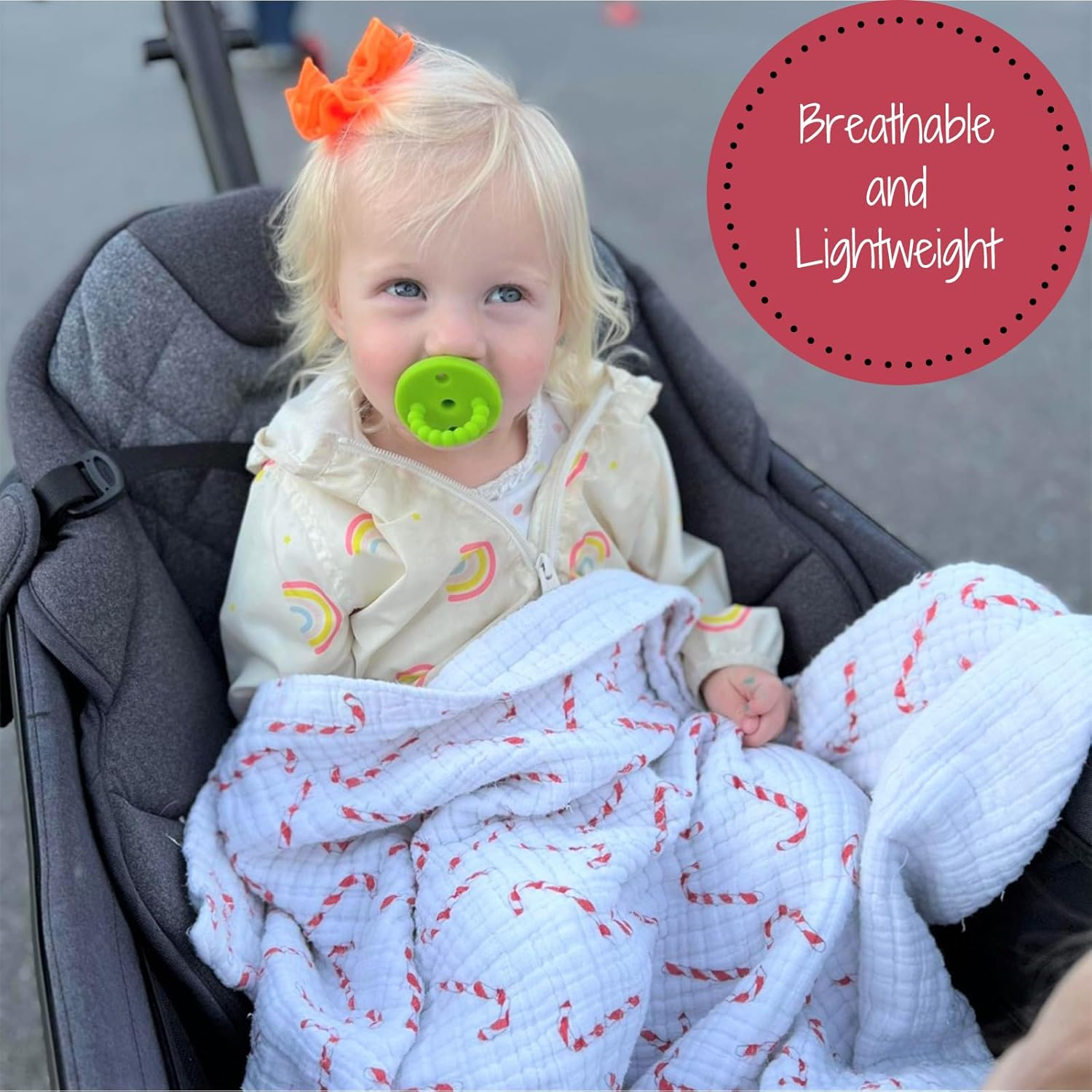 Lollybank Muslin Baby Quilt, 100% Cotton Neutral Baby Blanket, 6-Layer Lightweight Toddler Quilt, Soft and Breathable Newborn Blanket for Boys and Girls, Newborn Essentials (Candy Cane Print) image number 4