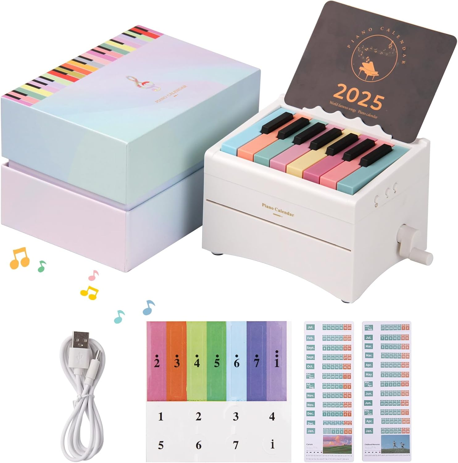 Playable Piano Calendar, Piano Calendar 2025 Desk Calendar, USB Rechargable Mini Piano Calendar with 52 Music Scores in 27 Cards, Home Decor