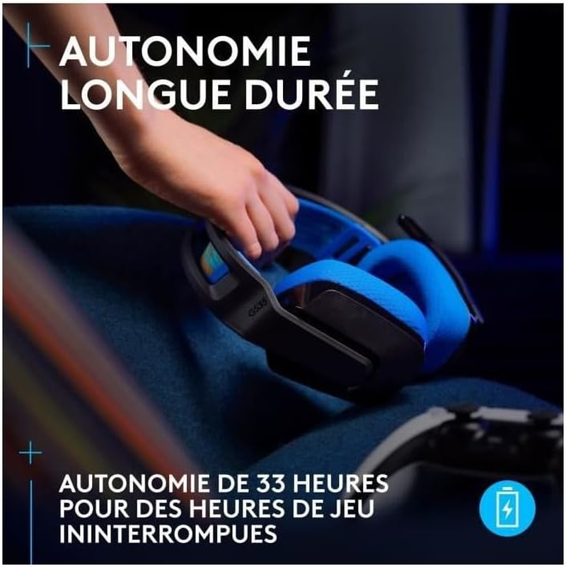 Logitech G G535 Lightspeed Wireless Gaming Headset - Lightweight Over-Ear Headset, Micro Flip-Up Sound Disable Function, 33 Hours of Battery Life, PS5, PS4, PC, USB-C Rechargeable - Black/Blue image number 3