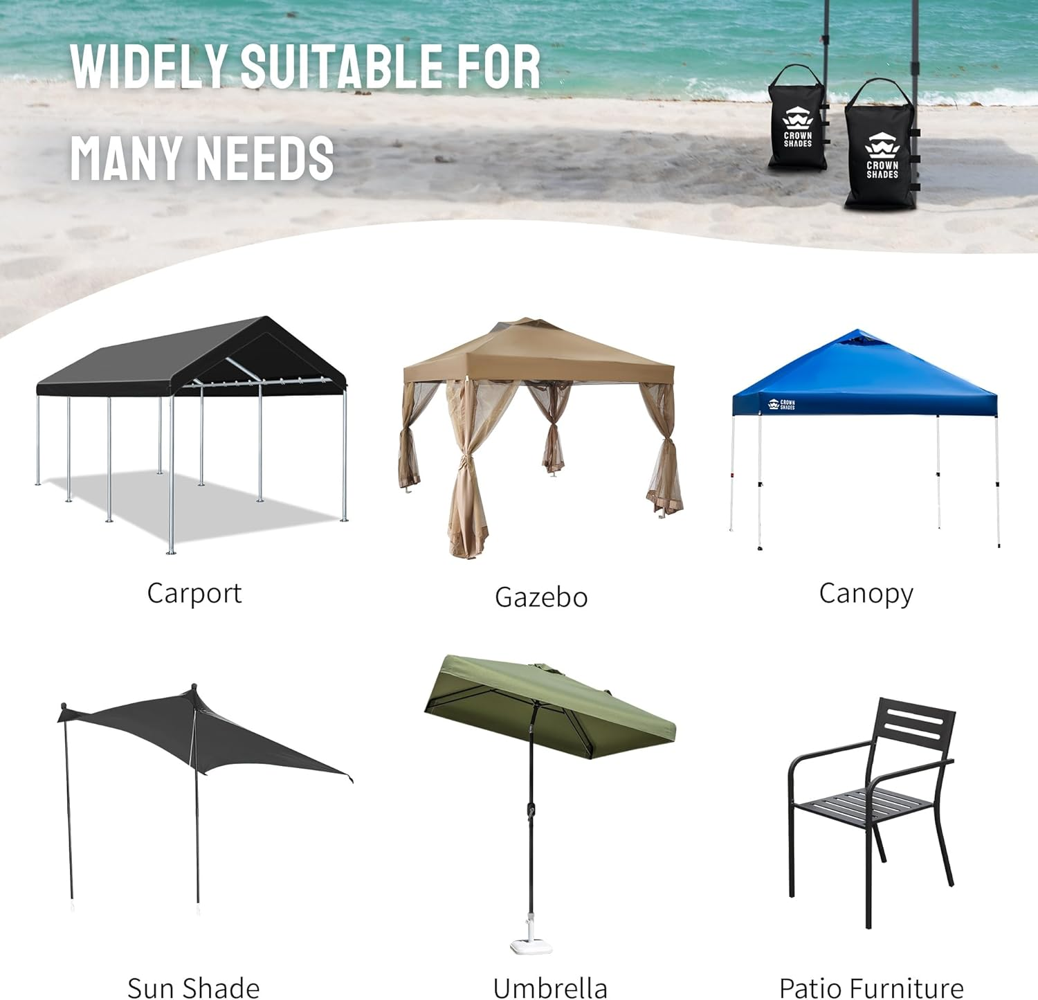 Crown Shades Sand Bags for Canopy Legs (120 LBS) Sandbags for Weight, Canopy Weights, Pop up Tent Weights Bags, Black (Unfilled) image number 2