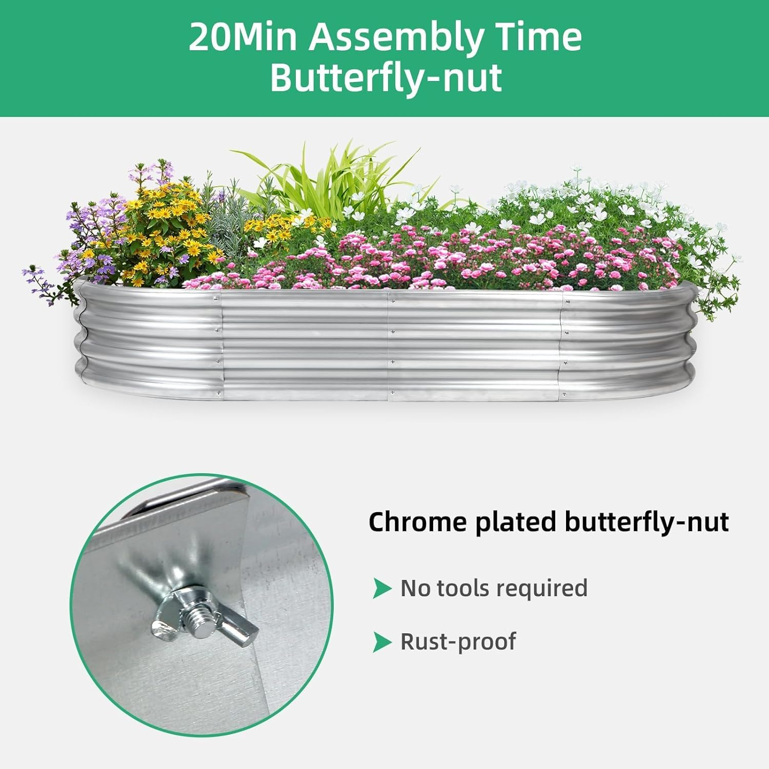 Gartist Thickening Galvanized Raised Garden Bed with Gloves, Tools Free Assembly Planter Box for Outdoor, Oval Larger Space Garden Bed Planter for Herbs, Vegetables, Fruits(4 X 2 X 1Ft, Silvery) image number 3