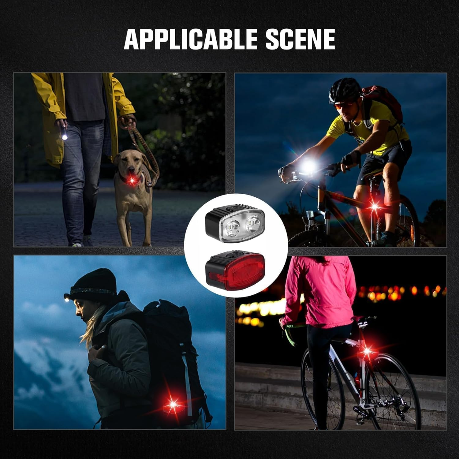 Bike Lights Set Ultra Bright, Bicycle Light Rechargeable Super Bright 6 Modes, IPX6 Waterproof Bike Lights for Night Riding/Cycling Safety, DIY 4X4 + 6X6 Lightning Modes Bike Headlight and Tail Light image number 2