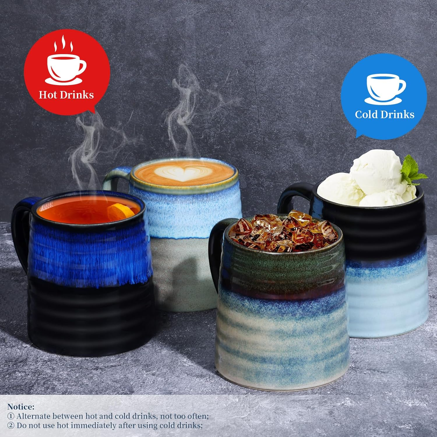 700Ml Extra Large Ceramic Coffee Mug with Big Handle, 25 Oz Handmade Glazed Oversized Tea Cup for Office and Home, Microwave, Dishwasher and Freezers Safe, Hot and Cold Drinking (Ink Green) - 18Oz-Ink Green image number 6