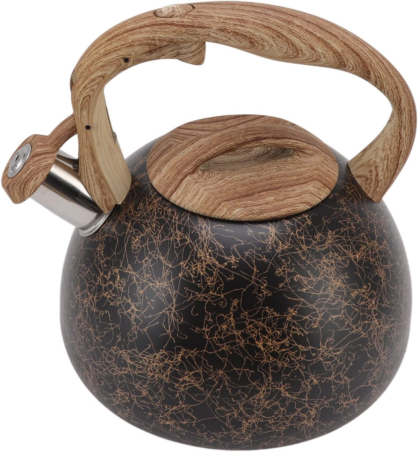 Stove Kettle， Gold Line Pattern Wood Grain Handle Stovetop Whistling Teapot, Home Kitchen Coffee Pot, Kettles, Tea Espresso Appliances image number 1