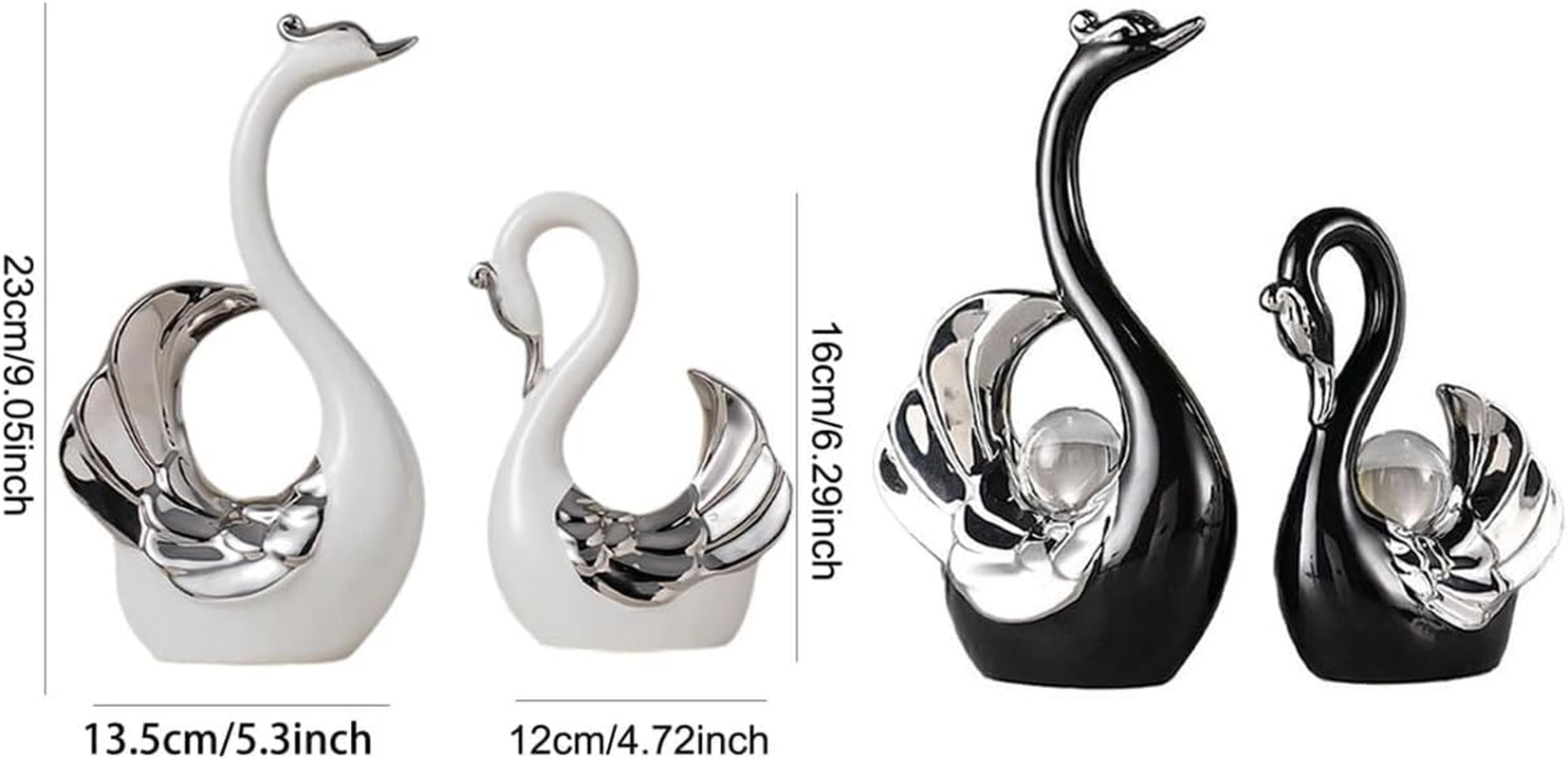 AIMALL 2PCS Ceramic Swan Ornament Set Black and White Modern Figurines for Living Room, Bedroom, TV Cabinet, Coffee Table or Wedding Centrepiece Home D&eacute;cor Display - Black image number 3