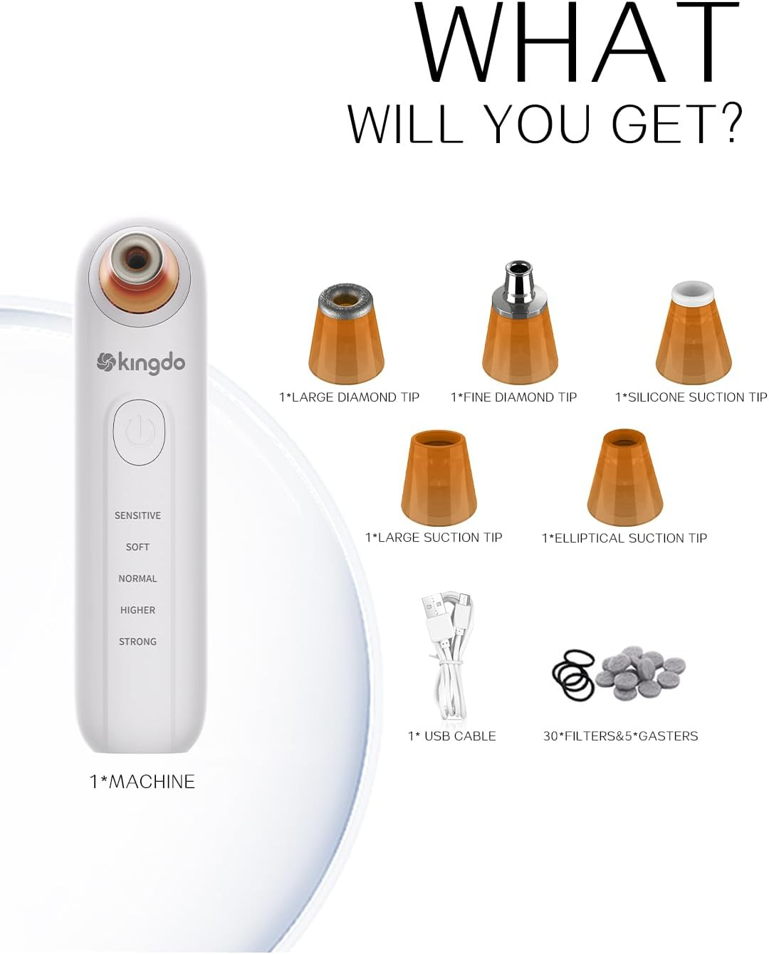 Kingdo Microdermabrasion Machine for Face, 2-In-1 Diamond Dermabrasion & Pore Vacuum, 5 Suction Levels with 5 Replaceable Tips, Exfoliating Skin Care Device for Home Use image number 6