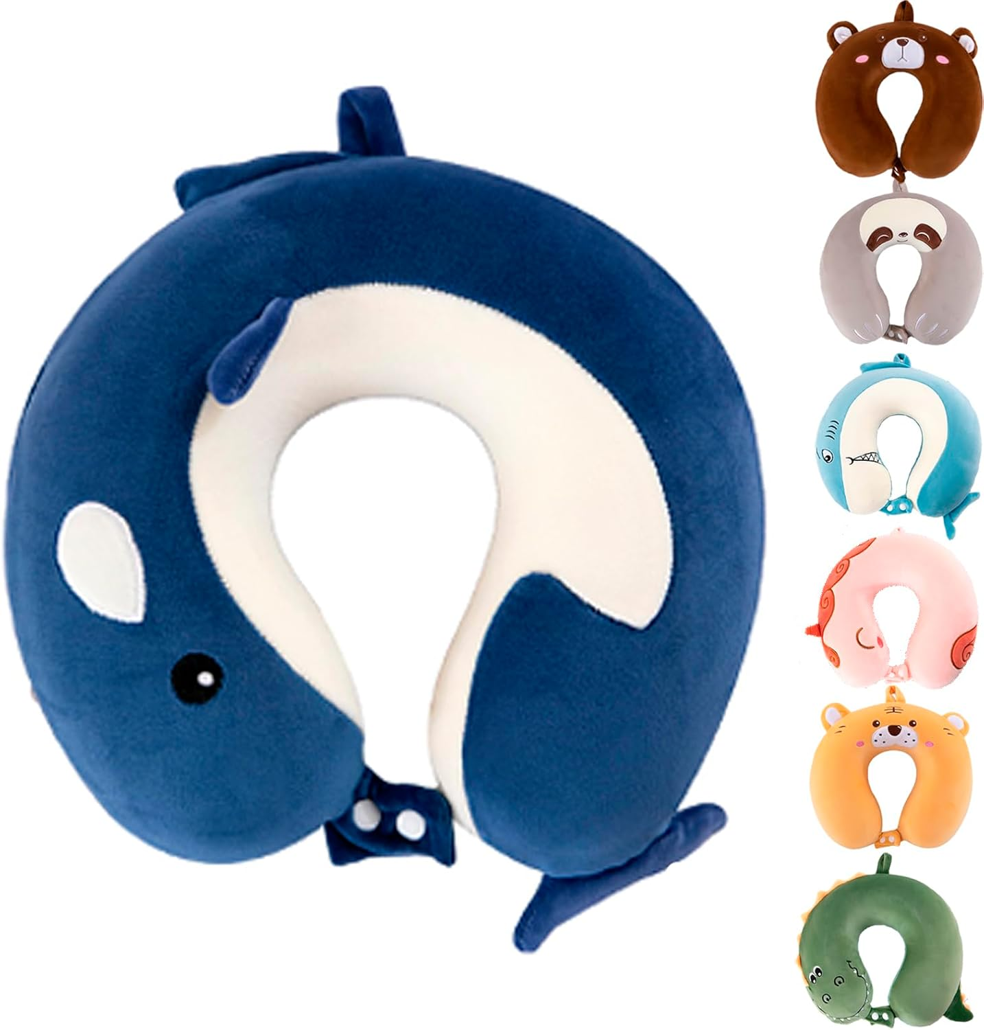 Kids Neck Pillow for Traveling, Upgraded Cartoon Cute Travel Neck Pillow for Kids Boys & Girls, Airplane Memory Foam Travel Pillow for Flight Headrest Sleep, Portable Plane Accessories (Crocodile)