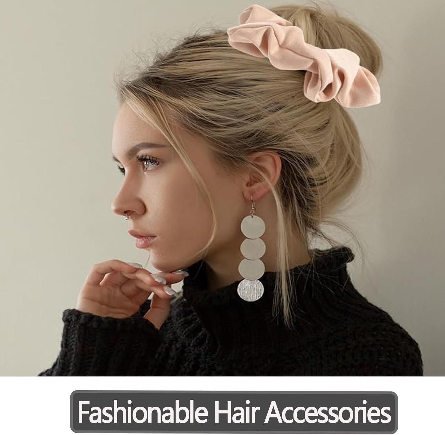 Pack of 4 Scrunchies, Women'S Elastic Hair Bobbles without Marks, Scrunchies Hair Scrunchies Elastic Hair Bands for Girls and Women (Many Colours) image number 2