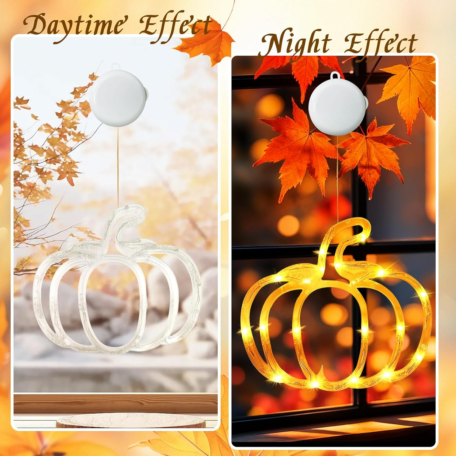 Taimeimao Autumn Decoration Light with Suction Cup, Waterproof Autumn Decorative Window Lights, Pumpkin Maple Leaf Window Decoration Lights, Autumn Fairy Lights with Suction Cup for Autumn Halloween image number 5