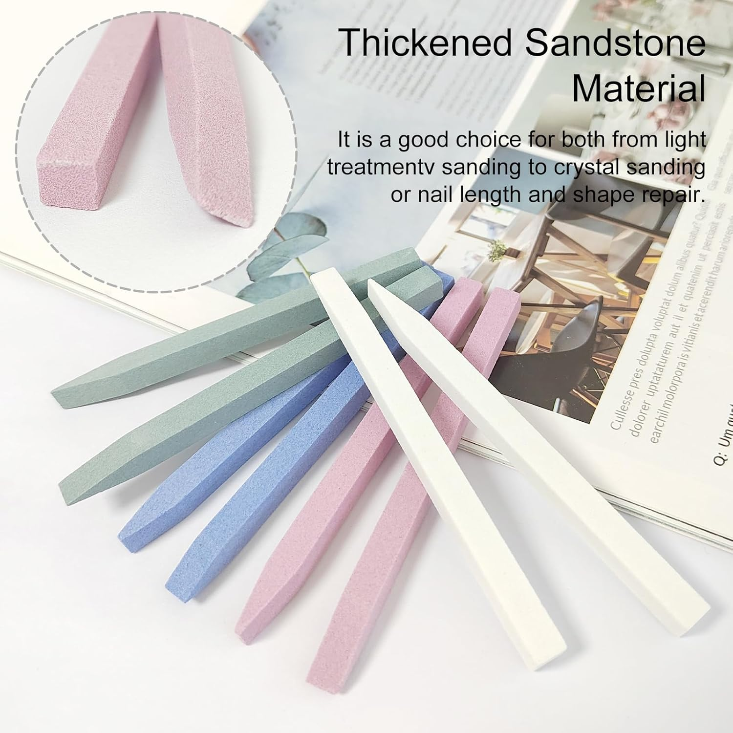 Jaasuee 8 Pieces Stone Nail File and Pumice Stone Stick Set - Nail Cuticle Pusher and Buffing Tool for Home and Salon Use