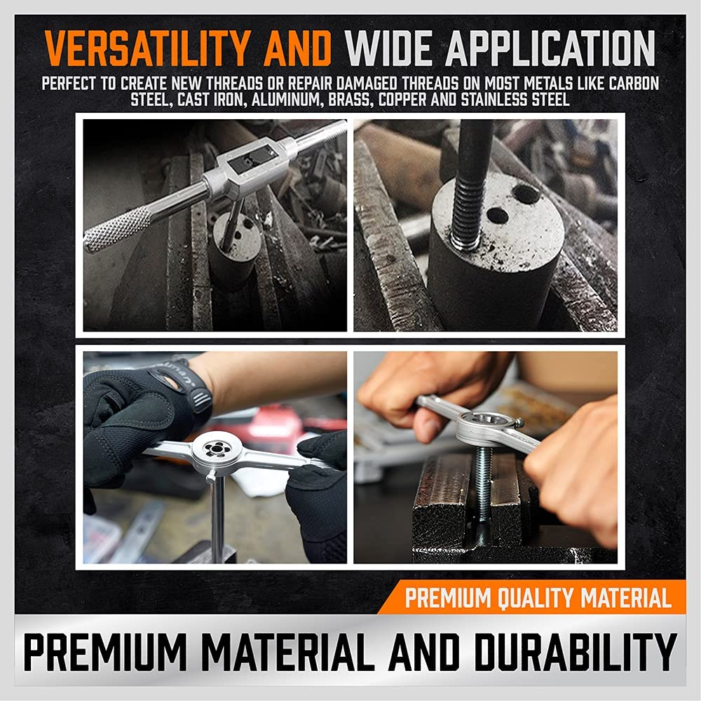HORUSDY 40-Piece Tap and Die Set, Metric Set Threading Tapping Cutting Tool with Accessories, Pitch Gauge and Storage Case