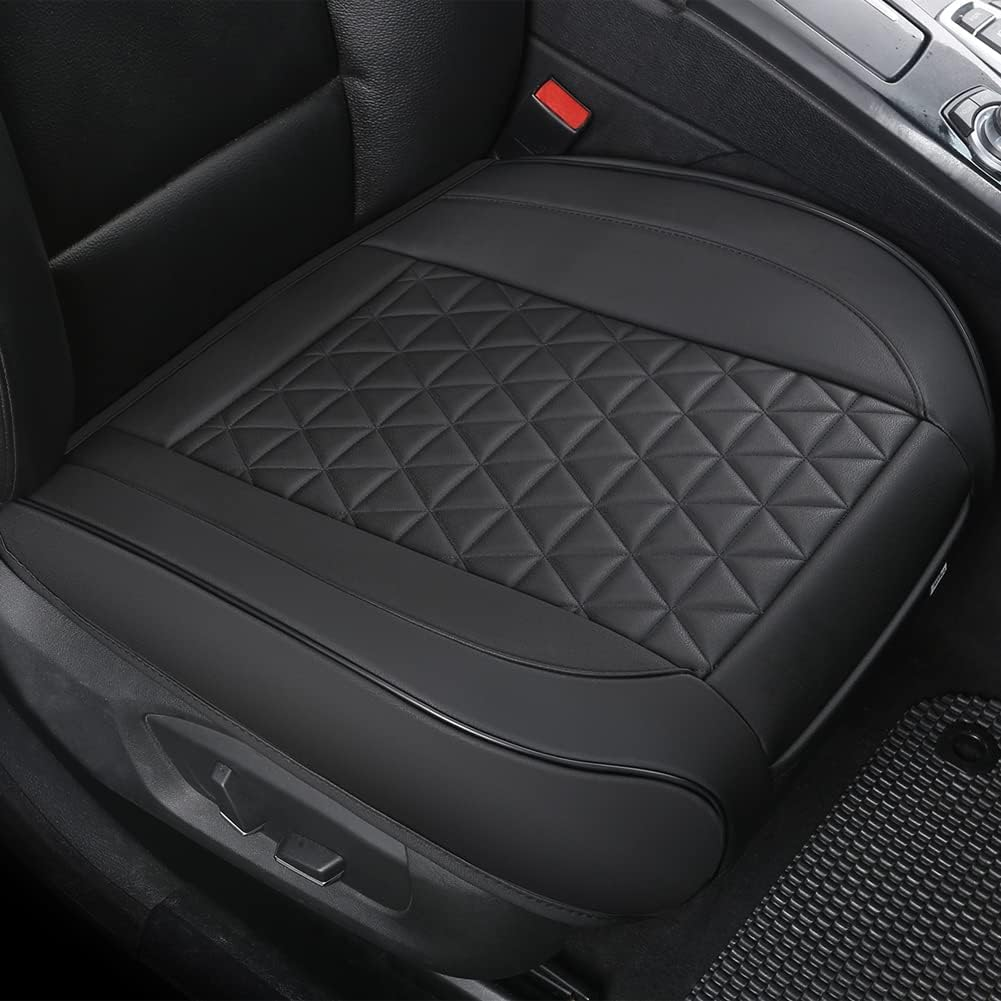 Black Panther 1 Pair Luxury Faux Leather Car Seat Covers Front Bottom Seat Cushion Covers, Anti-Slip and Wrap around the Bottom, Fit 95% of Vehicles - Black - A Pair-Triangle - Light Grey image number 3