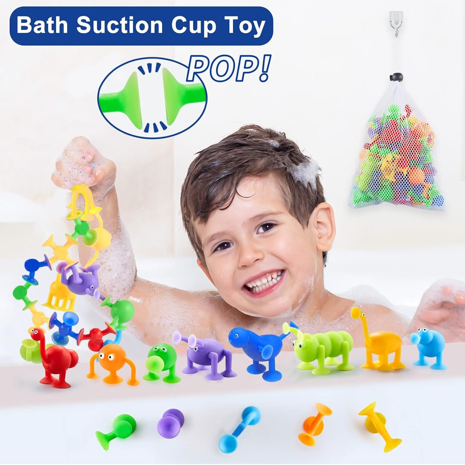 27 Pcs Baby Bath Toys Suction Cup Toys for Kids, Sensory Toys for Autistic Children, Travel Toys Window Toys Stem Learning Toys, Bathtub Toys with Dinosaur Eggshell Storage image number 4
