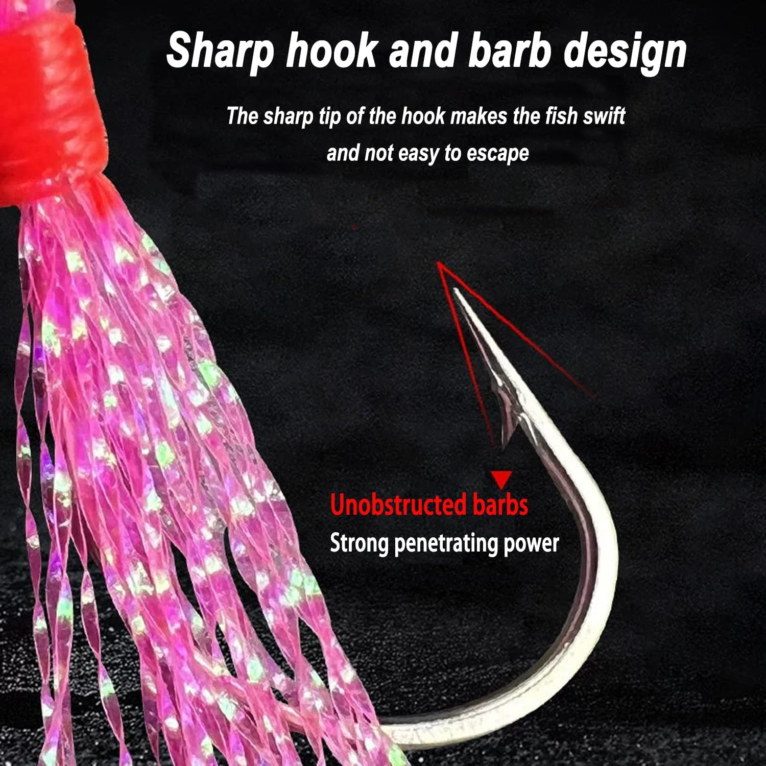 5 Pcs Pre Tied Fishing Hook Set with Bionics Lures Carbon Steel Barbed Hooks for Saltwater Includes Quick Swivels Snaps Glow Beads Flasher Bait Rigs for Fish Bites image number 2