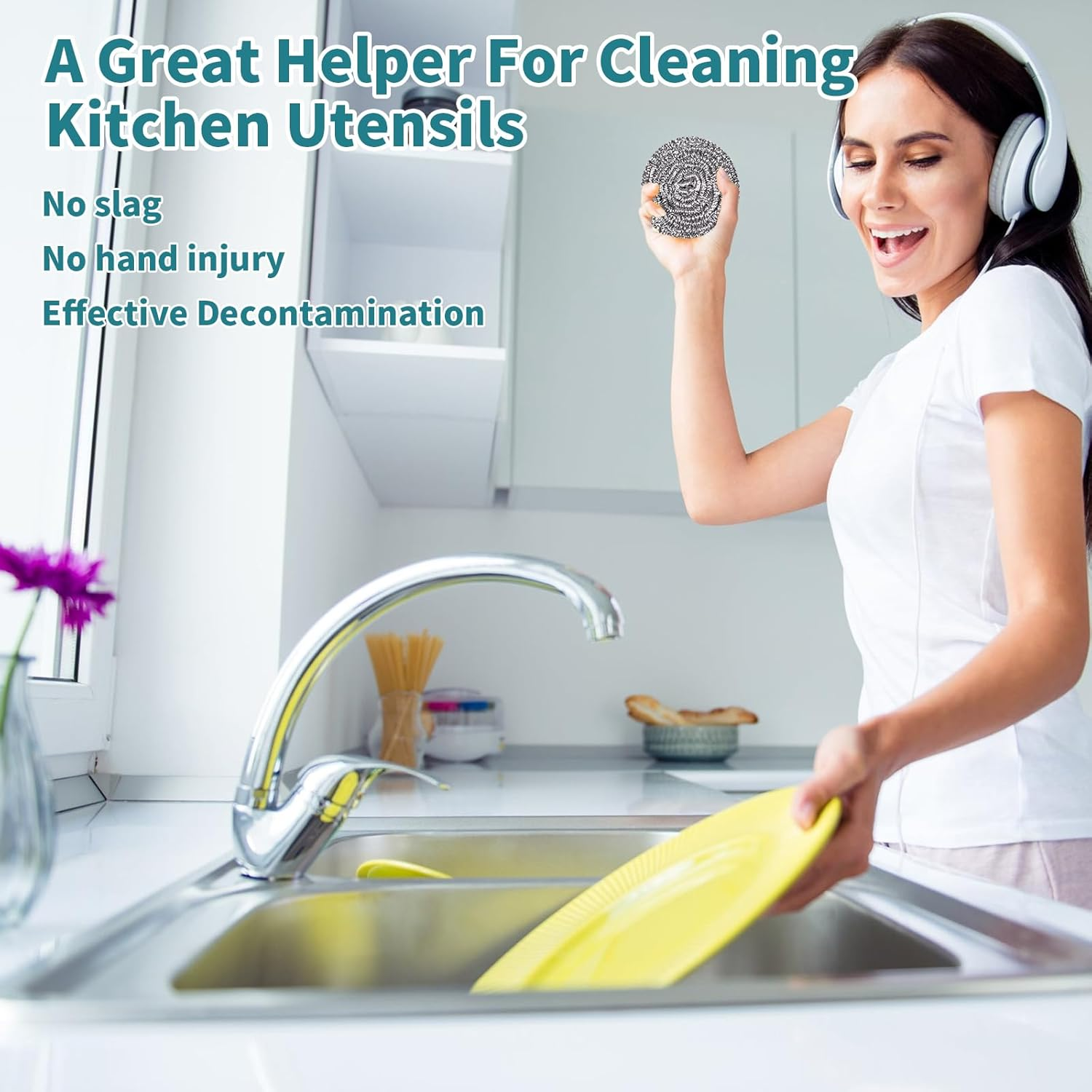 Stainless Steel Scrubber Heavy Duty Scour Pads Household Steel Wool Reusable Scrub Balls for Kitchen Dishes Pot Pan Oven Cleaning (10Pack 40G) image number 1