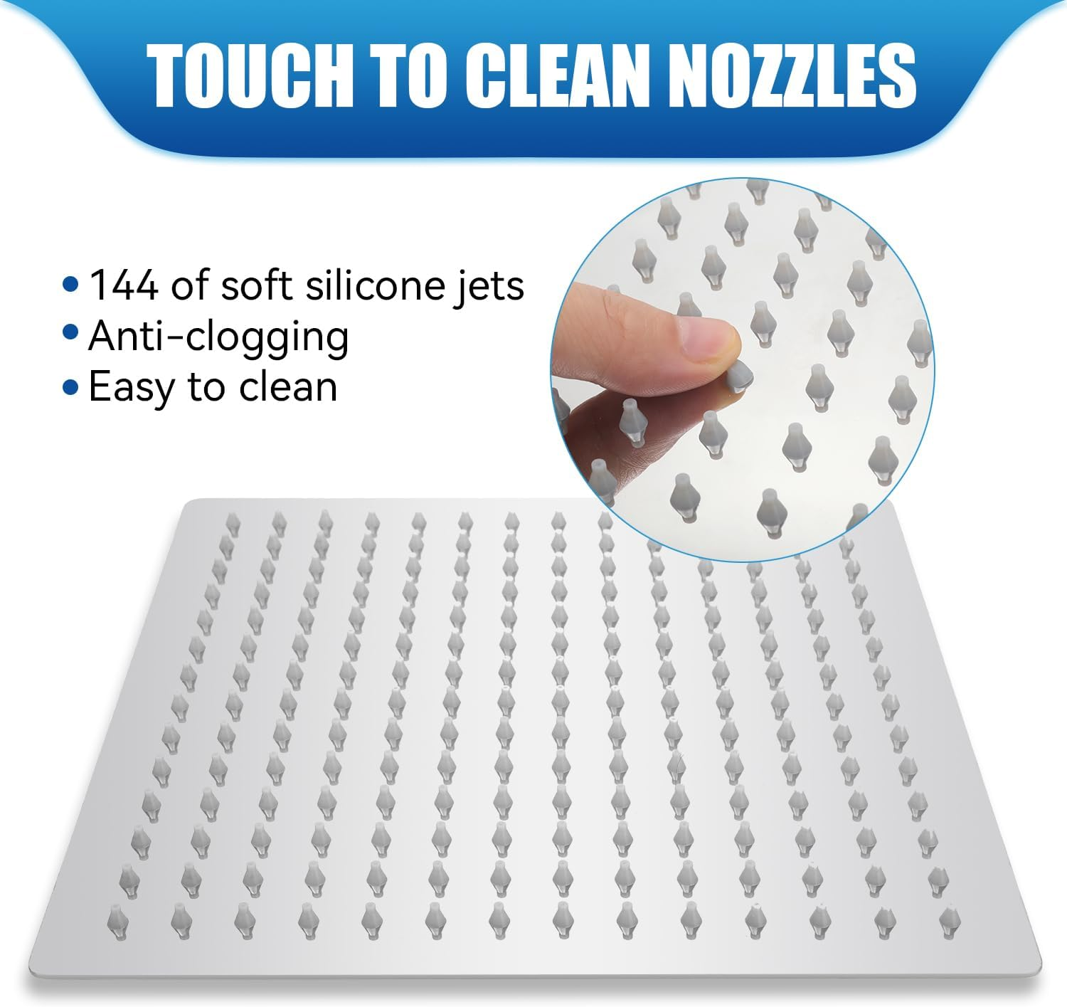 Rain Shower Head - 30Cm(12") Wide High Pressure Square Shower Heads with Silicone Nozzle,2.5 GPM Filter Washer-Waterfall Bathroom Square Showerhead - Ceiling or Wall Mount image number 2