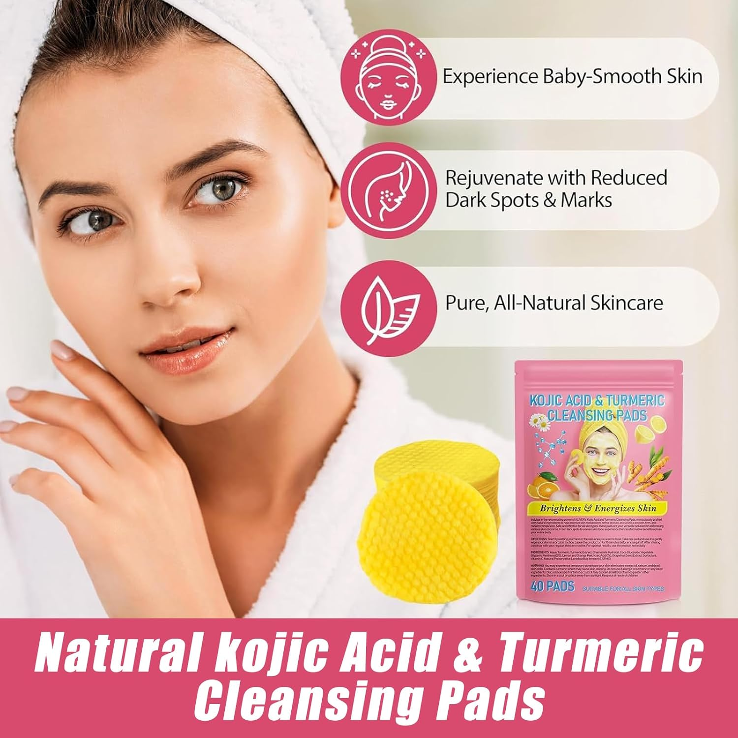 80Pcs Exfoliating Kojic Acid and Turmeric Face Scrub Pads for Deep Cleansing and Oil Control image number 6