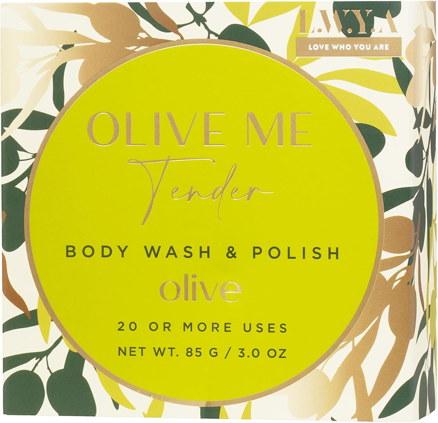LWYA Olive Me Tender Body Wash and Polish - Exfoliating Body Scrubber with Loofah Sponge - Shower Sponges for Women - Olive - 3 Oz