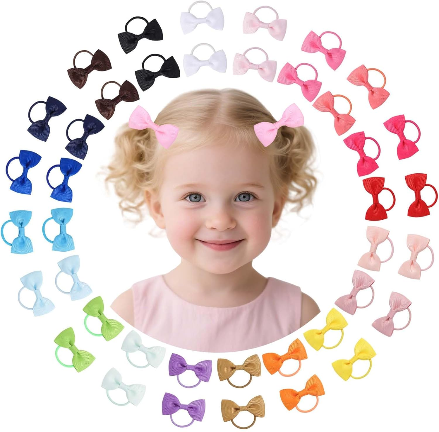 YWAOAIJD 40Pcs Baby Hair Ties with Bows Elastic Ponytail Holders Small Hair Accessories for Kids Toddlers Infants. (Mixed Color 1)