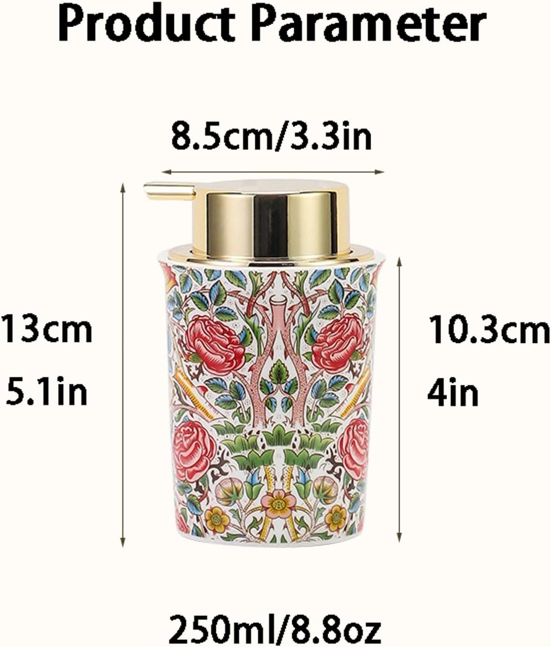 Countertop Soap Dispensers Foam Soap Dispenser with Gold Pump Vintage Ceramic Foaming Pump Bottle for Bathroom Refillable Hand Soap Foam Dispenser for Kitchen Liquid Hand Soap Dispenser image number 5