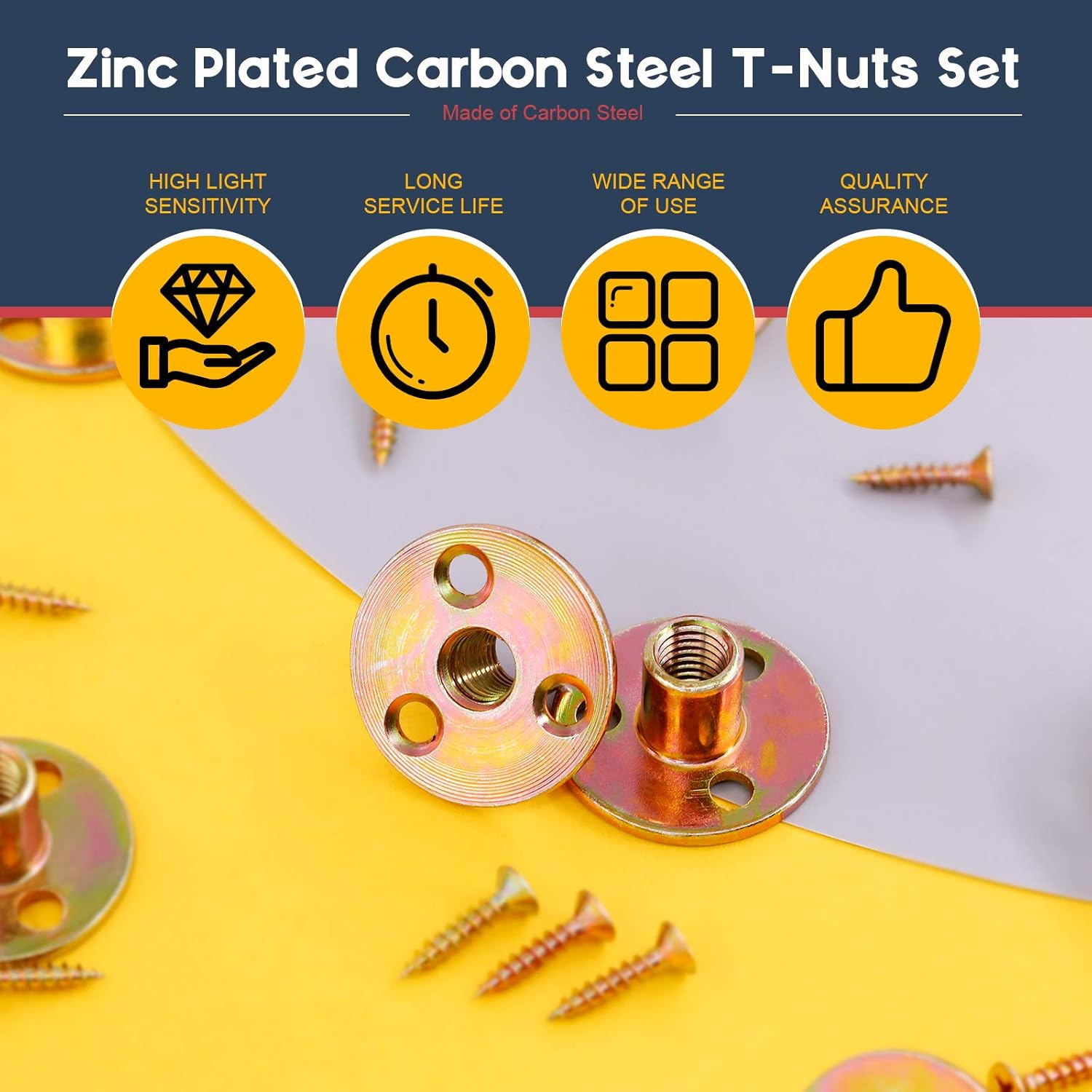 Hilitchi 64Pcs M10 Brad Hole Tee Nut Carbon Steel Screw in T Nuts round Base Mounting Hardware Fitting Fastener Flange Insert Female Thread with Screws (M10-64PCS) image number 2