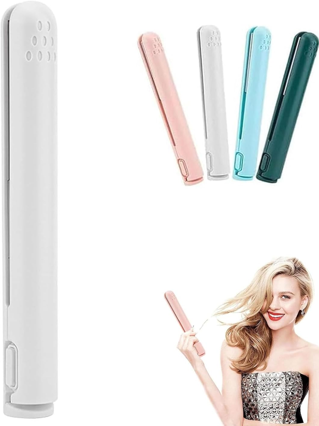 Mini Dual-Purpose Curling Iron,2 in 1 Mini Curling Wand & Flat Iron Hair Straightener,Portable Travel Curling Wand for All Hair Types (White) image number 1