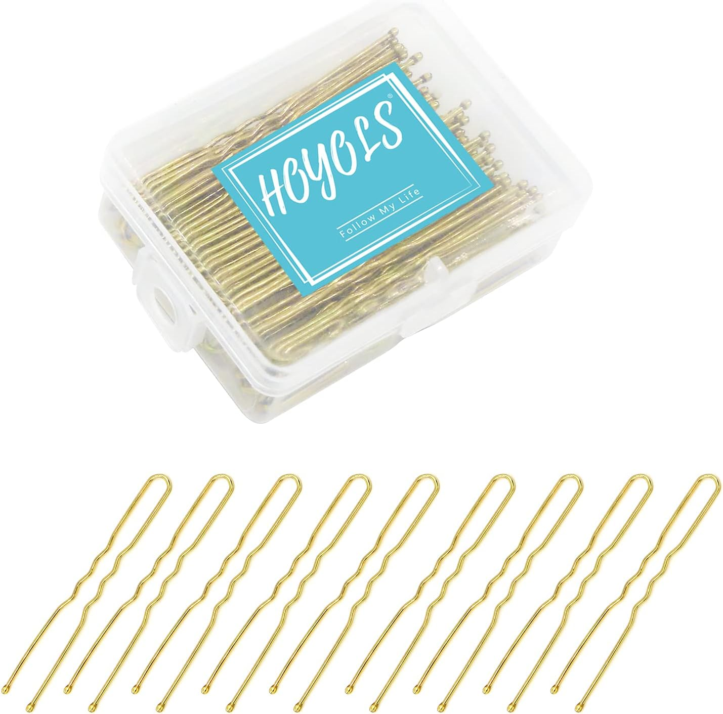 Hoyols U Shaped Hair Bobby Pins Black, Metal Curved Curly Waved Bun Clips Bobby Pins for Buns Women Girls Grips Hairstyle Salon Accessories Updo, 100 Count 2.4 in (Black)