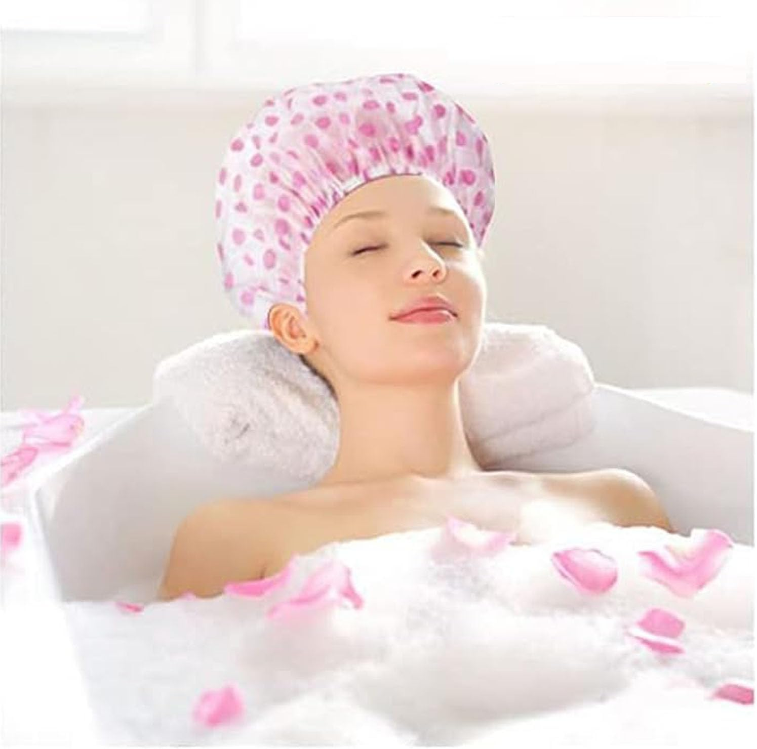 12 Pieces Reusable Waterproof Shower Caps,Beauty Salon Spa Shower Caps,Combo Pack Bath Caps,Lace Elastic Band Bath Hair Hat Fit for Home and Travel Suitable for Women Ladies image number 6