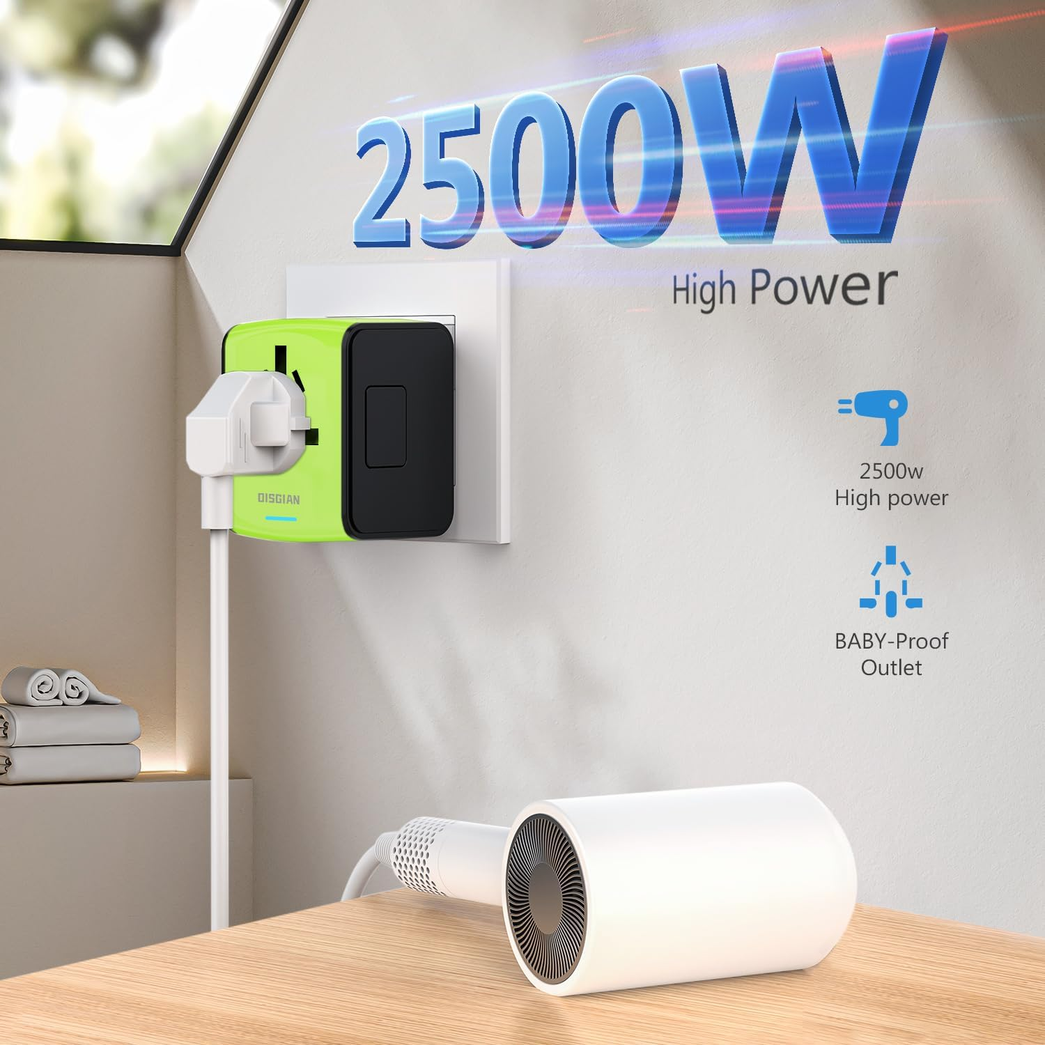 Travel Adapter, Universal International Power Adapter with 3USB Port and Type-C International Wall Charger Worldwide AC Power Plug for Multi-Nation Travel UK, EU, AU over 200 Countries (Green) - Black image number 5