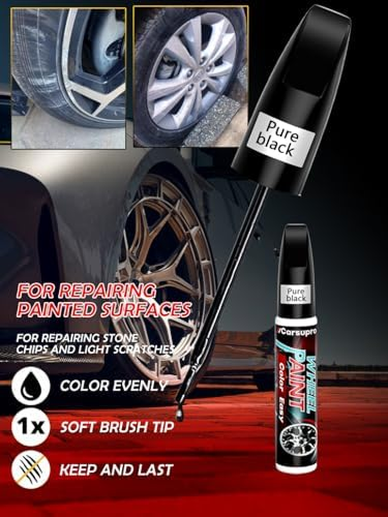 Gloss Black Rim Touch up Paint, Car Wheel Paint Pen 2 in 1, Wheel Scratch Repair Kit Universal Color Quick and Easy Fix Curb Rash Scuff