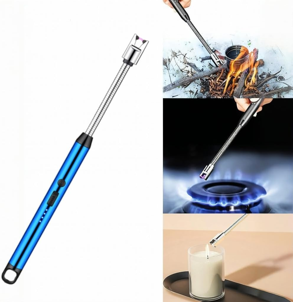 Electric Candle Lighter USB Rechargeable Long Neck Lighter Flex Flame Arc Windproof Plasma Suprus Flame for Grill Fireplace Long Matches Pack Bic Lighter for Candles Cool Lighters Clipper Black