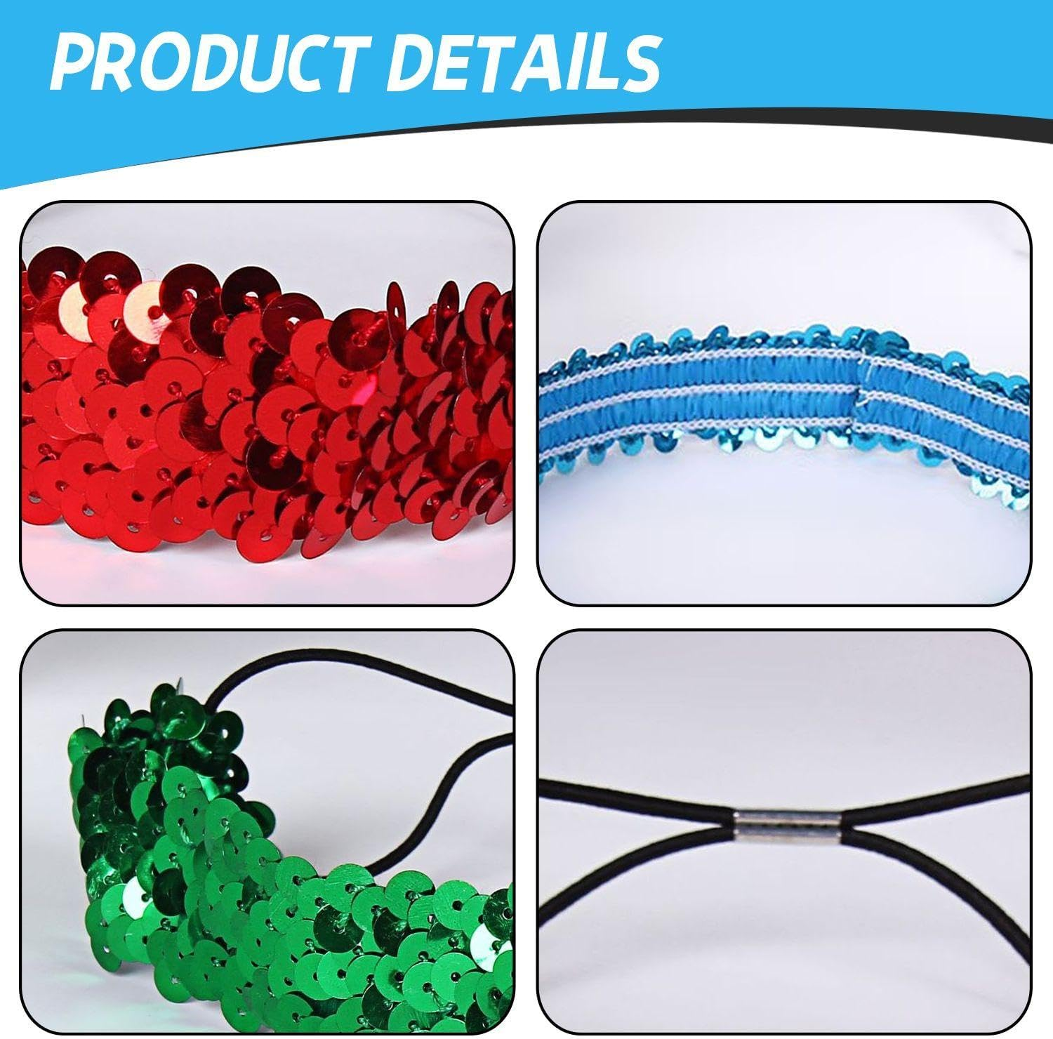 6-Piece Stretch Sequin Headband and 3-Piece Sequin Headband with Elastic Band, Shiny Headband, Creative Hair Accessories, Clothing Accessories