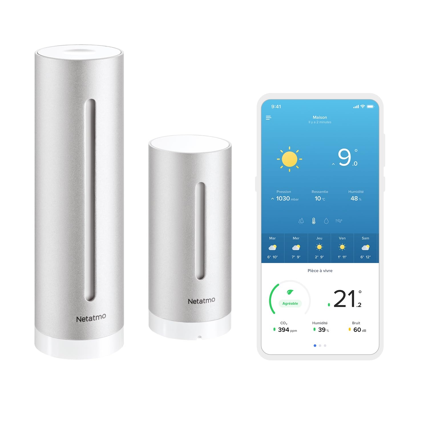 Netatmo Smart Weather Station with Wall Mount - Wifi, Radio, Indoor and Outdoor Sensor, Weather Forecast, Hygrometer, Air Quality, Compatible with Amazon Alexa, Apple Homekit and Google Home, NWS-AMZ image number 2