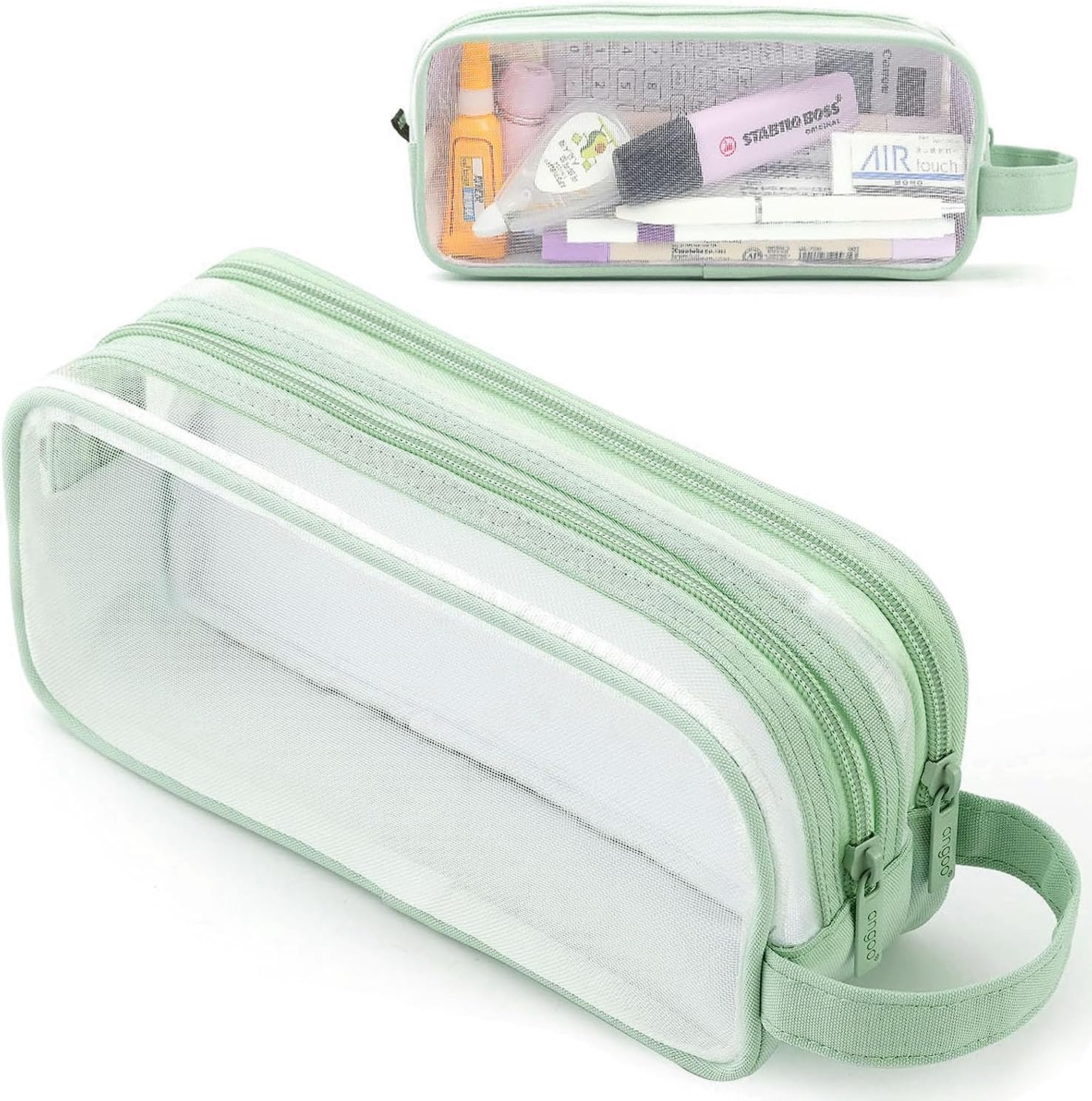 Large Grid Mesh Pencil Case 2 Compartments, Clear Pen Pencil Pouch with Zipper, Multifunction Transparent Stationery Bag for Student College Office Teen Boys Girls Makeup Bag for Adult Travel (