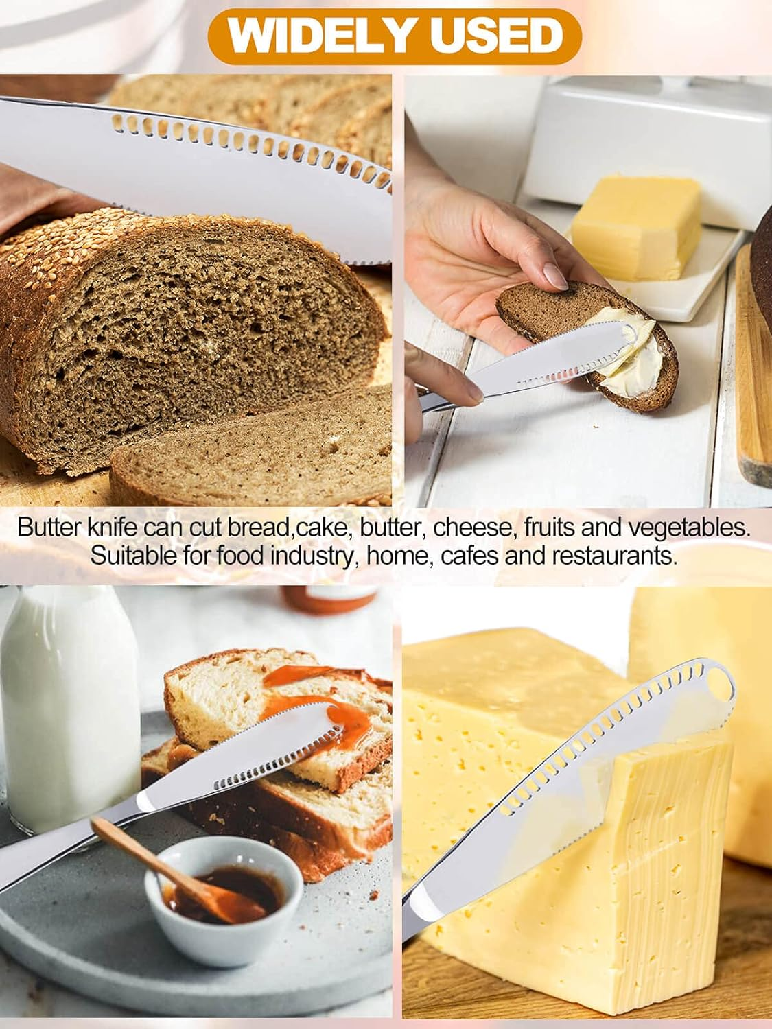 2 Pack Stainless Steel Butter Spreader Knife, 3 in 1 Multi-Function Butter Curler & Spreader with Serrated Edge for Butter Cheese Jams Jelly image number 4