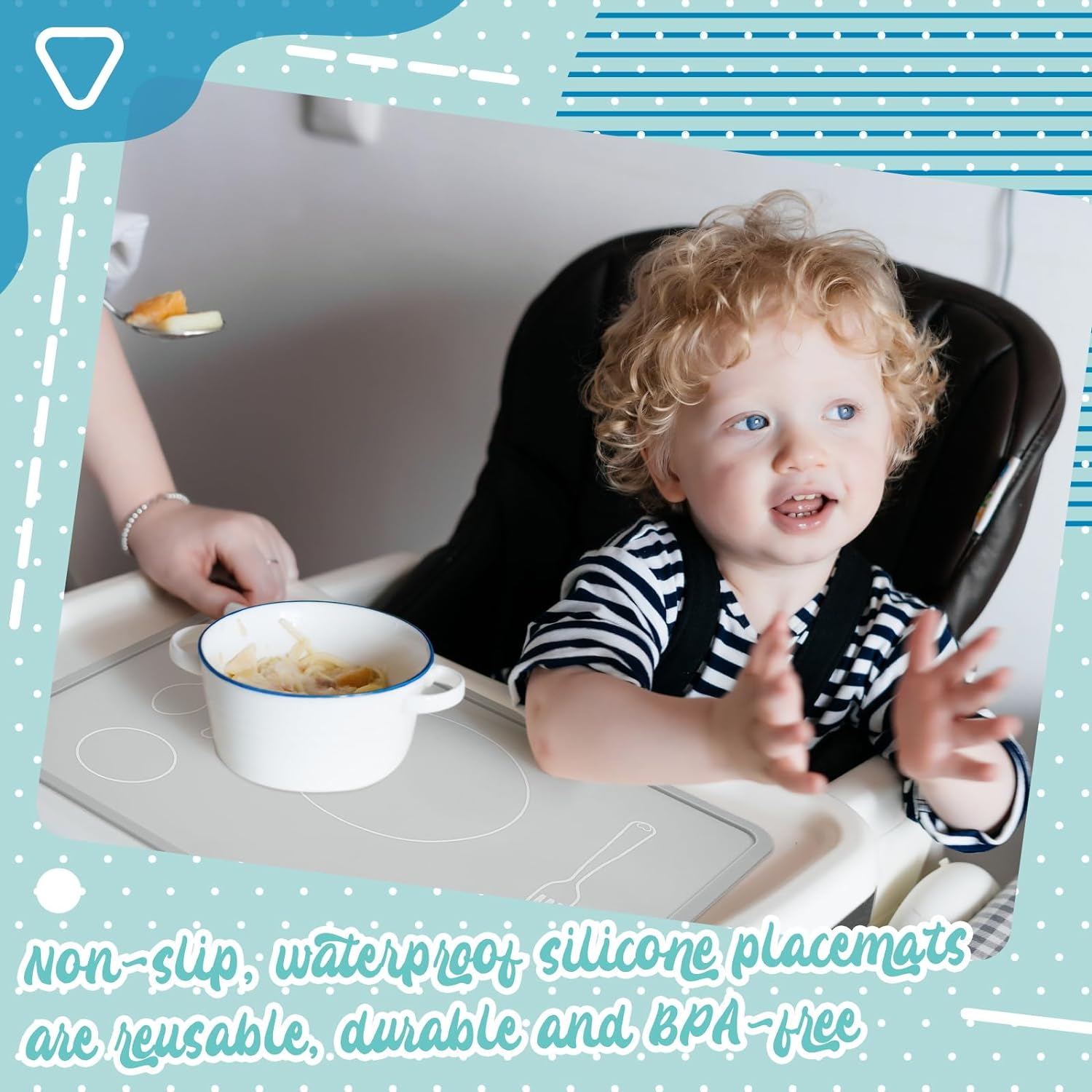 Zhehao 4 Pcs Montessori Kids Placemat 16 X 12'' Non Slip Baby Silicone Placemats for Toddlers Baby Eating Mat Food Mats for Toddler Dining Table Setting Learning Travel Kitchen(Multi Colors) image number 5