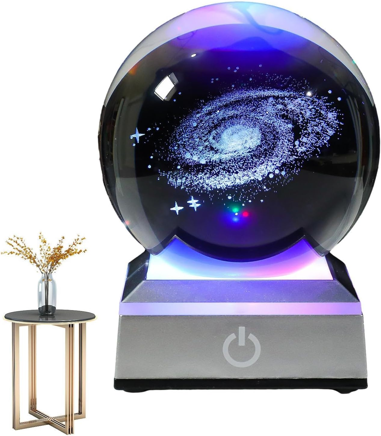 Galaxy Crystal Ball | 7 Colors Clear Glass Sphere Light with LED Stand | Bedroom Decor for Boys, Girls, Kids, Children, 2.36 Inches Buniq image number 2