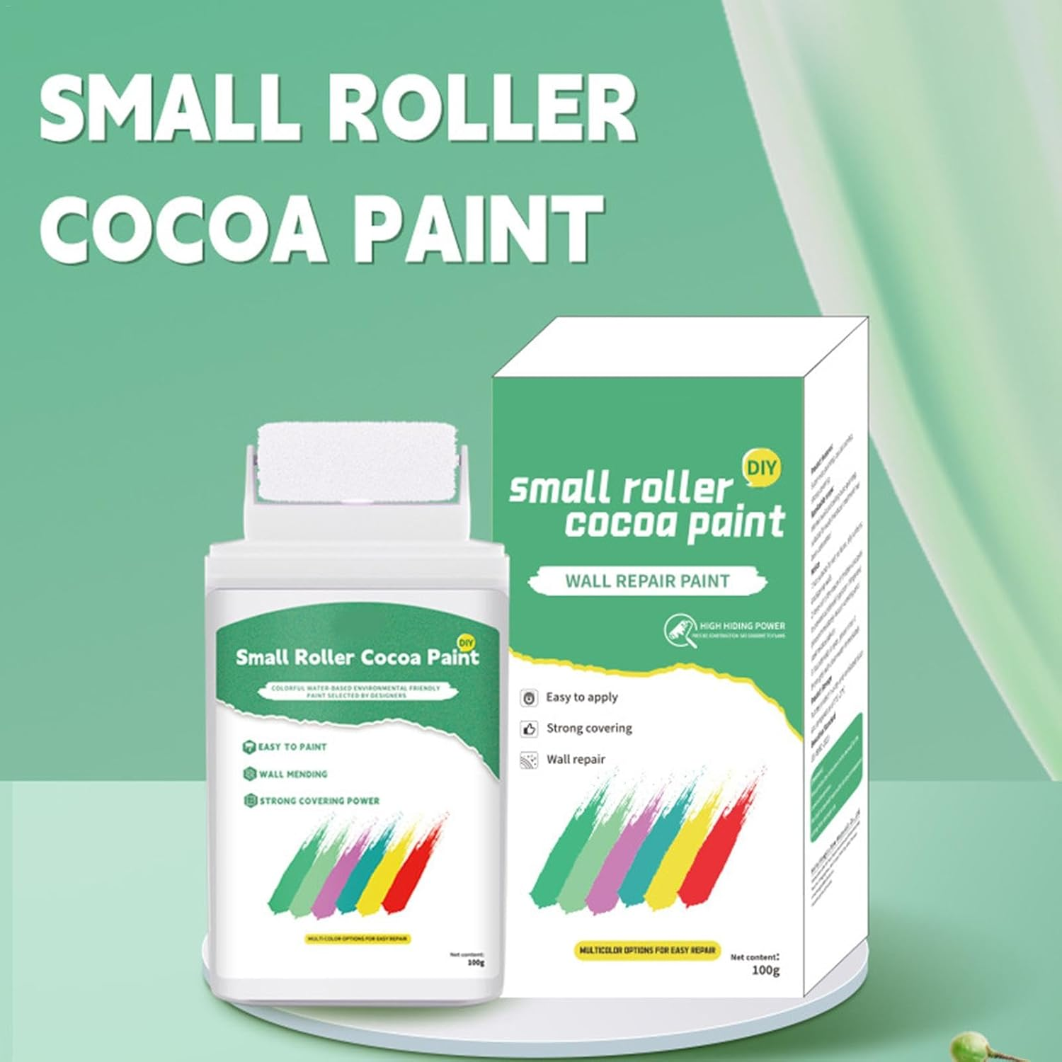 Wall Paint, 100G Safe Wall Repair Paste, White Ceiling Paint, Wall Touch-Up Kit with Roller Brush, (Easy-To-Use & Stain Removal), Ideal for Home Wall Painting and Touch image number 2