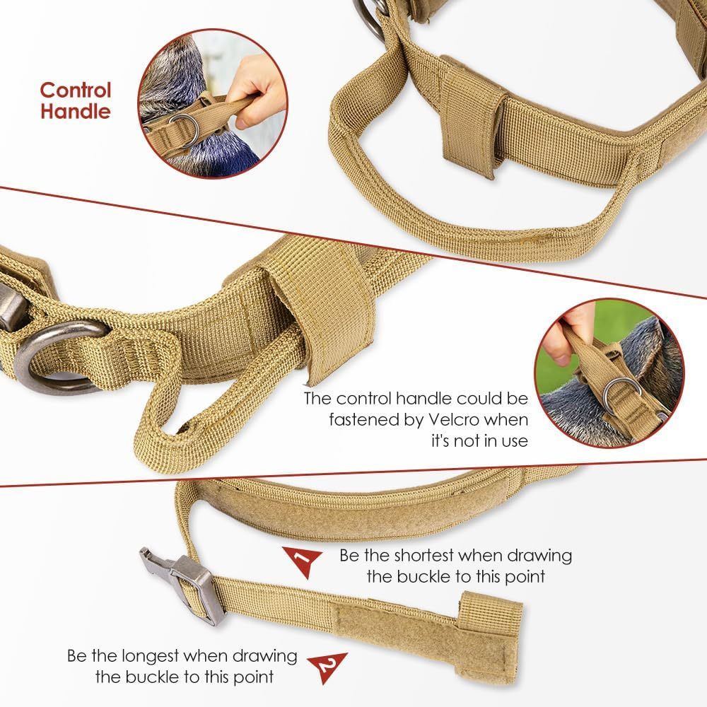 AUTOWT Tactical Dog Collar, Adjustable Military Training Nylon Dog Collar with Breathable Soft Padded, Thick Pet Collars Heavy Duty Metal Buckle with Handle for Small Medium Large Dogs Walking image number 3